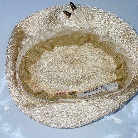 Vintage Favorette Womens Beret Hat Beige Straw Church Dress Up Theatre Party main image 8
